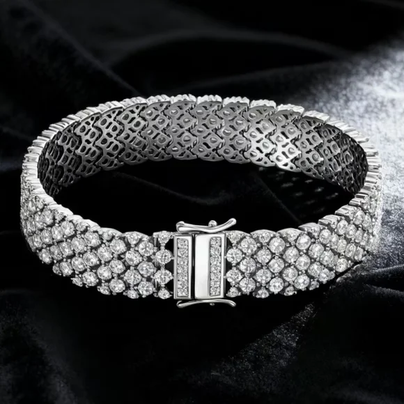 Dazzling 925 Sterling Silver Moissanite Wide Bracelet 6.79" New - Picture 3 of 13